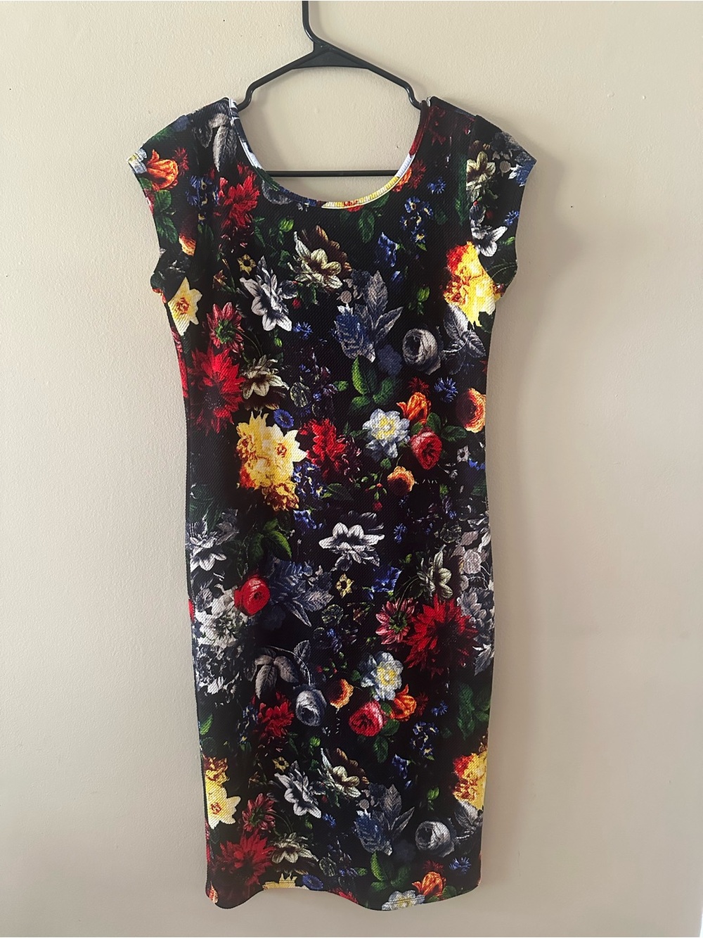 Vintage Sans Souci Floral Cap-Sleeve Midi Dress Sz L